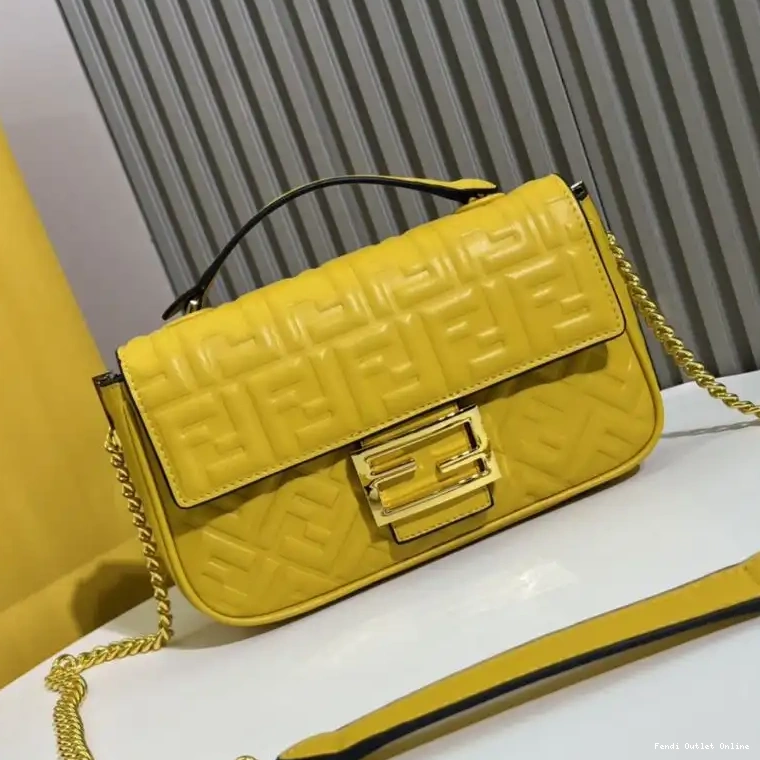 Cheap Motif Bag Leather Yellow In Baguette FF Chain Fendi Nappa Midi 0617